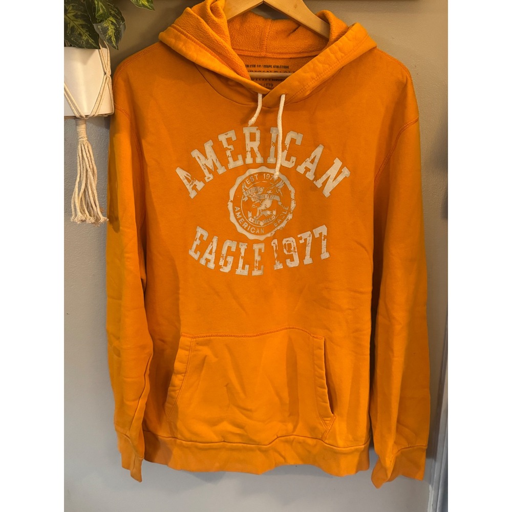 Y2K American Eagle Outfitters XXL Orange 1977 Distressed Graphic Hoodie